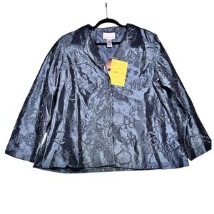 Susan Graver Style Embellished Floral Jacket‎ Women's XL NWT holiday NYE Blue